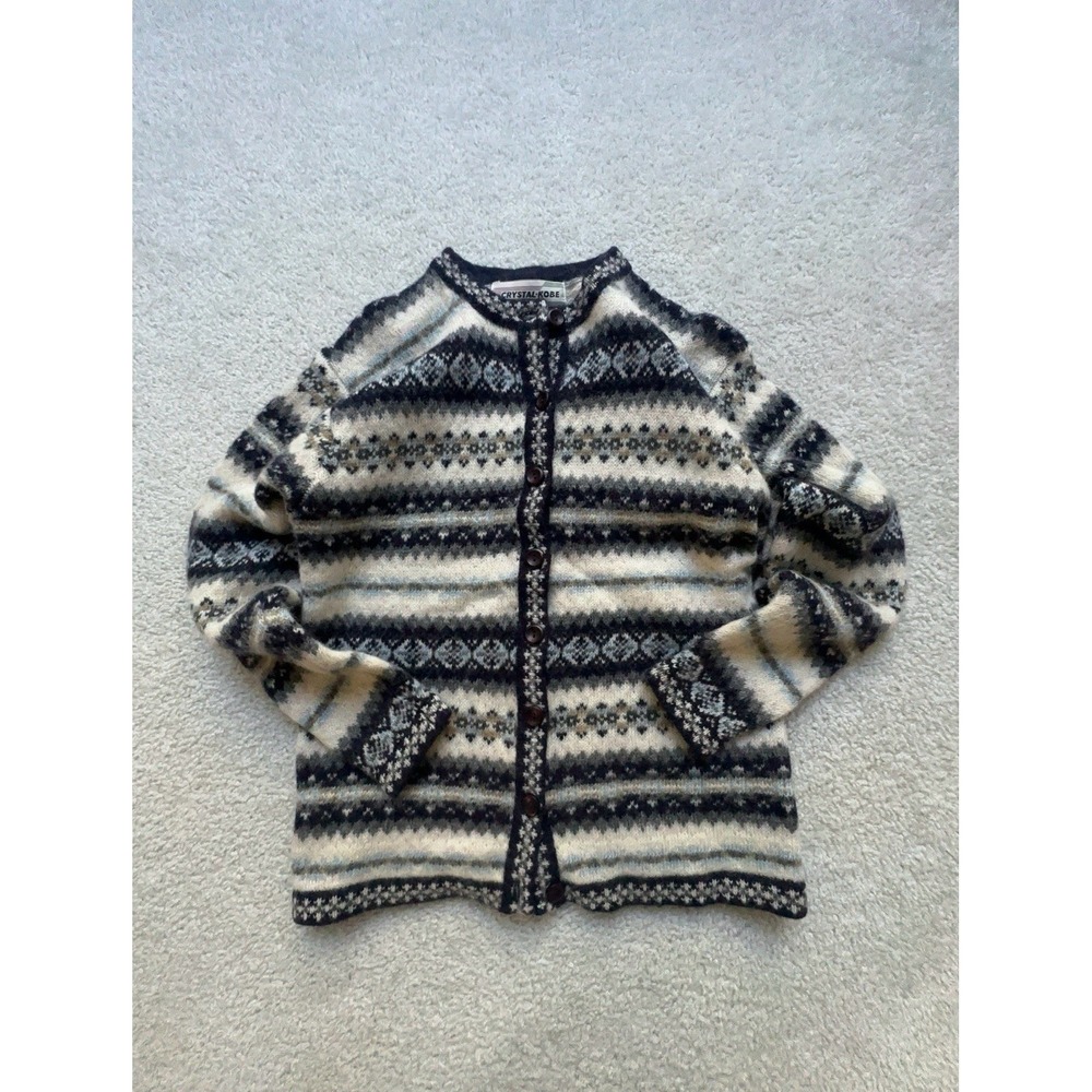 Vintage Shetland Wool Knit Cardigan Blue Wool Twee CRYSTAL KOBE 37" Bust
